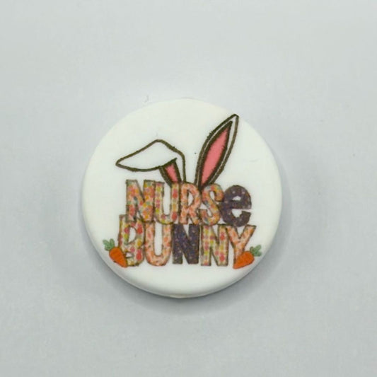 Rabbit Ears Nurse Bunny Carrots Round Silicone Focal Beads