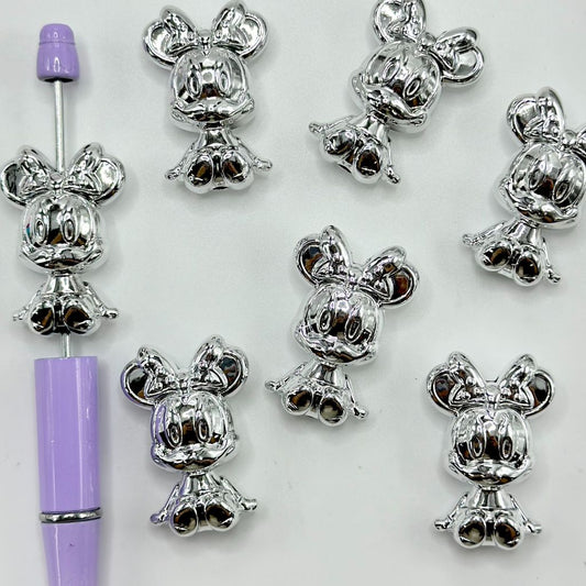 Desney Cartoon Mouse Character Silver Minni Acrylic Beads, 23.5*36mm