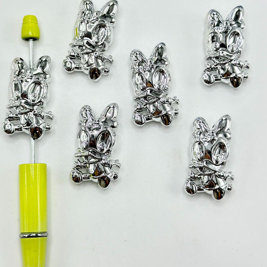 Silver Color Cartoon Daise Duck Acrylic Beads, 21*36.5mm Large