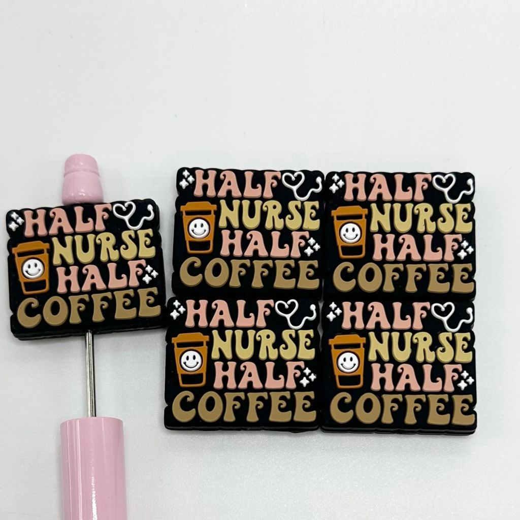 Half Nurse Half Coffee Design, Smiling Face Coffee Silicone Focal Beads