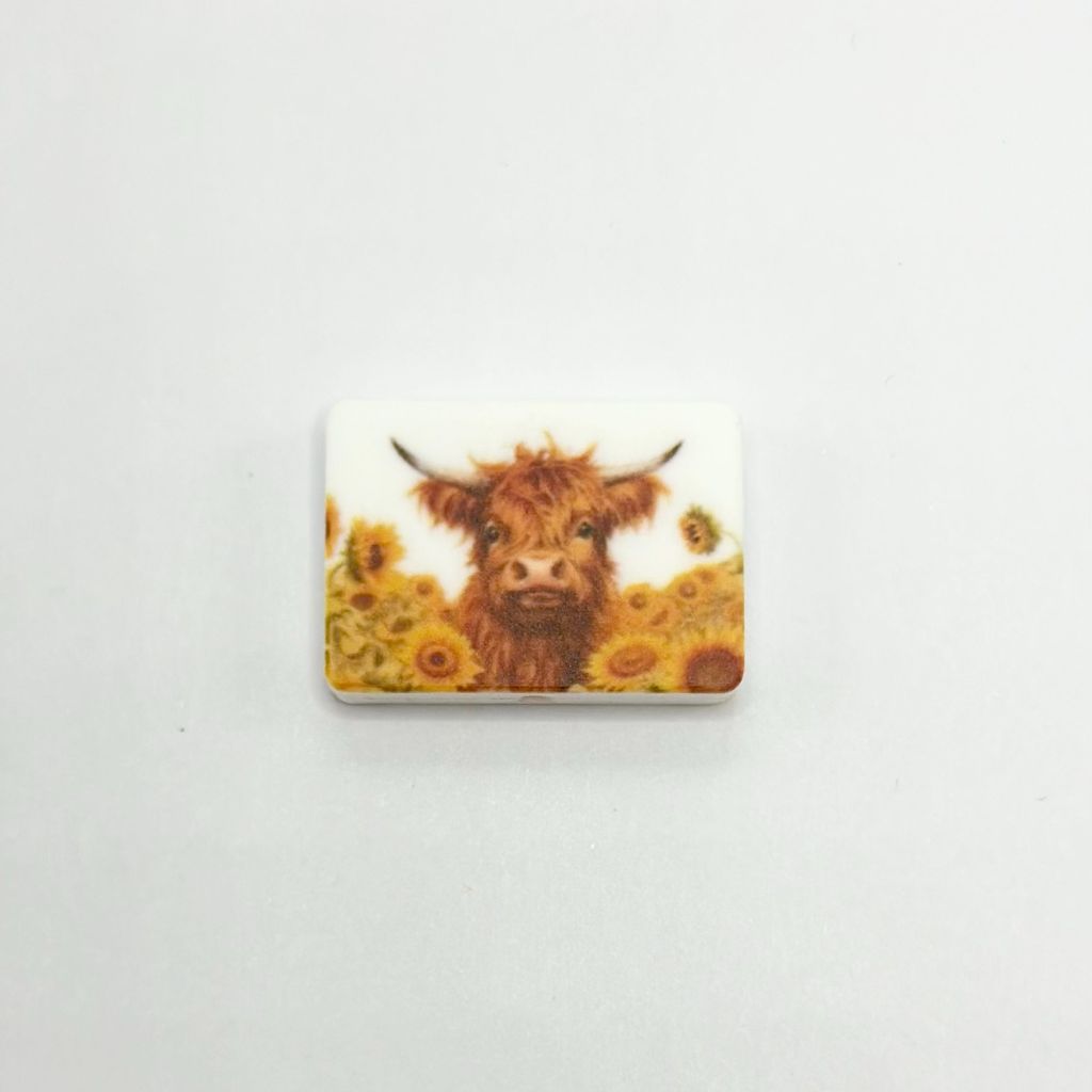 Highland Cow Calf with Long Hair on Sunflower Field Silicone Focal Beads