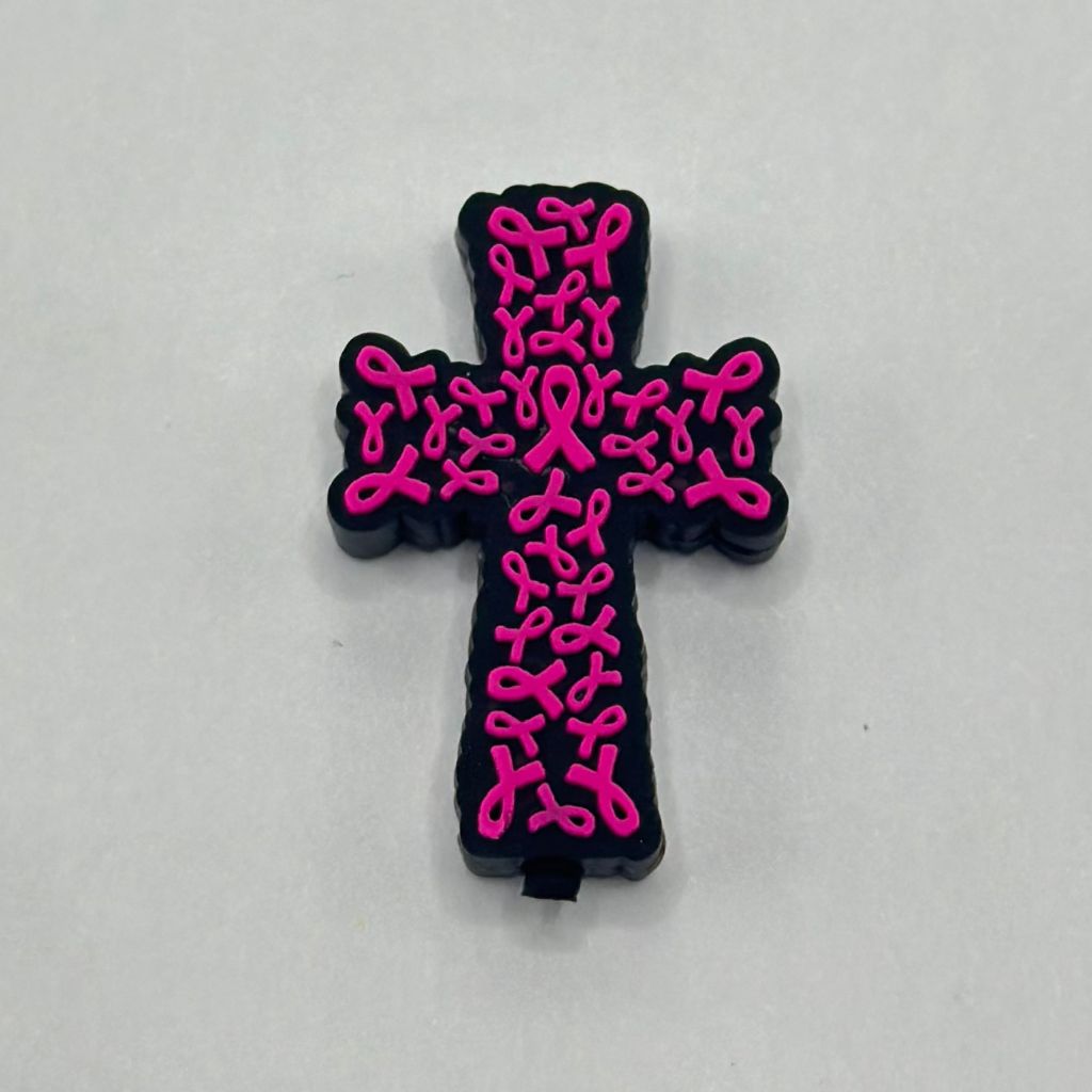 Pink Cross Ribbon Bowtie Breast Cancer Awareness Silicone Focal Beads