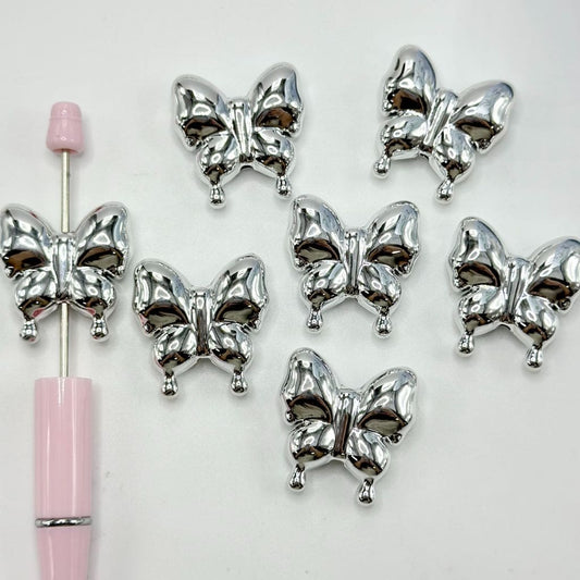 Silver Color Cute Butterfly Acrylic Beads, 29*29mm Large