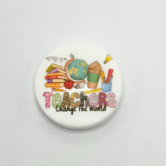 Teachers Change  the World Earth Globe, Book, Apple Silicone Focal Beads