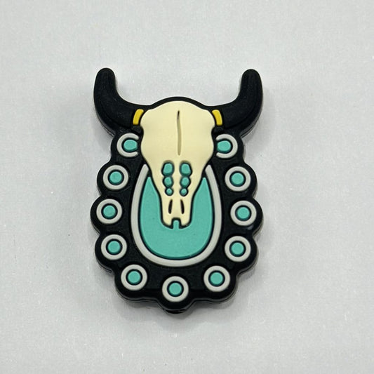 Cute Teal Buffalo Skull with Horns and Polka Dots Silicone Focal Beads