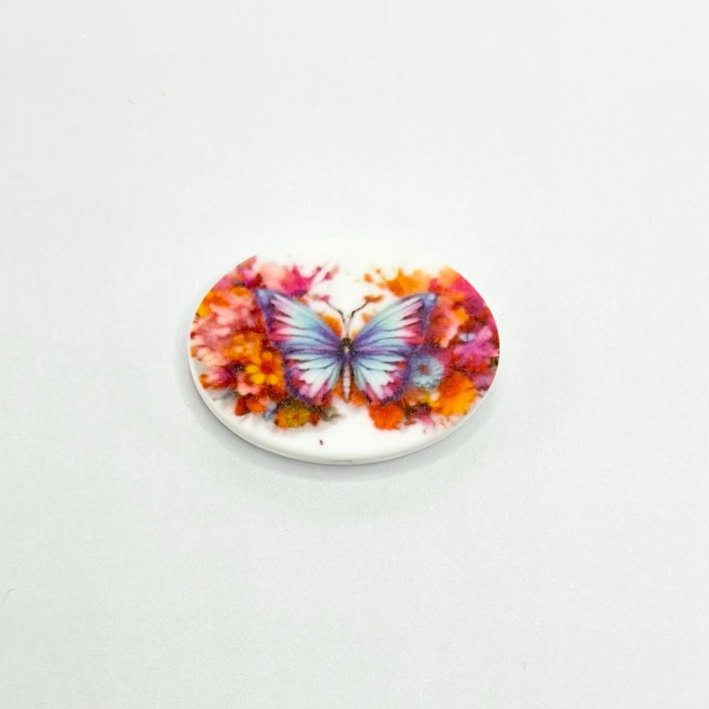 Big Colorful Butterfly with Flowers Oval Ellipse Silicone Focal Beads