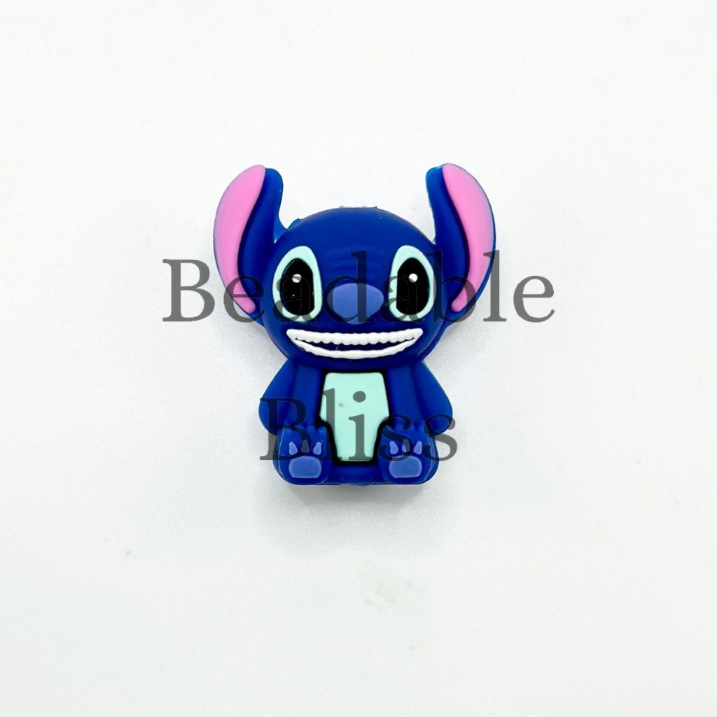 Blue Monster Cartoon Stetch Character Eyes Open 3D Silicone Focal Beads