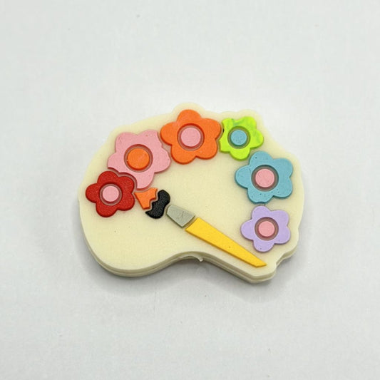 Colorful Little Flower Paint Plates with Brush, Palette Art Lovers Silicone Focal Beads