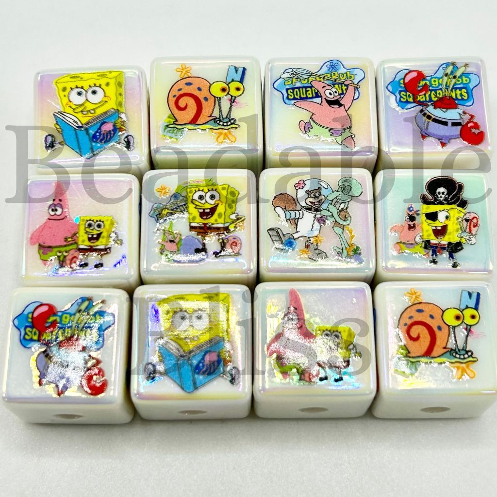 Sponge Cute Cartoon Cube Acrylic Beads, 16mm, Random Mix