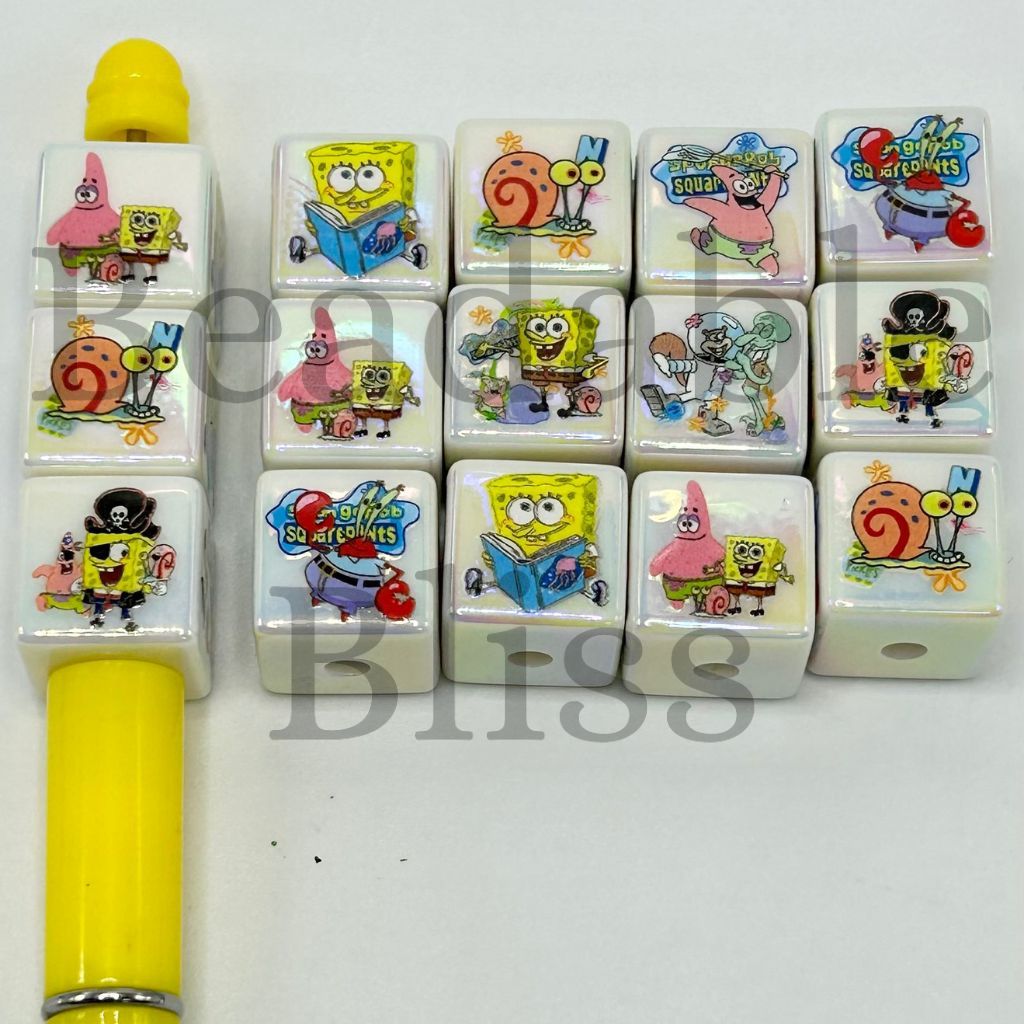 Sponge Cute Cartoon Cube Acrylic Beads, 16mm, Random Mix