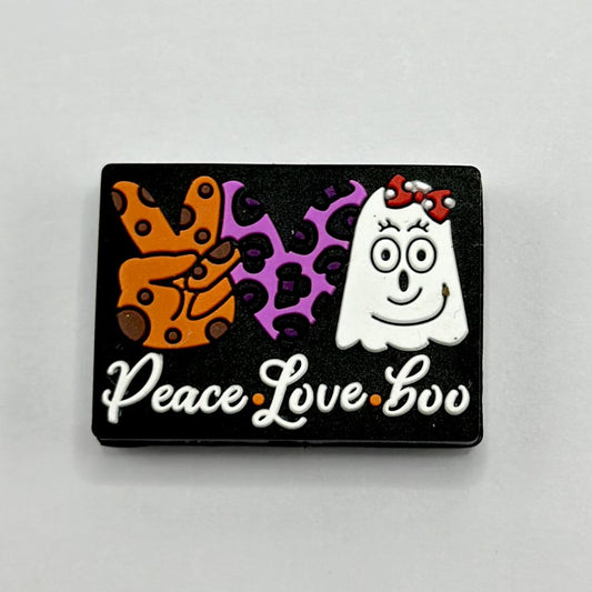 ハロウィーンのハンドジェスチャーと文字「Peace Love Boo」シリコンフォーカルビーズ