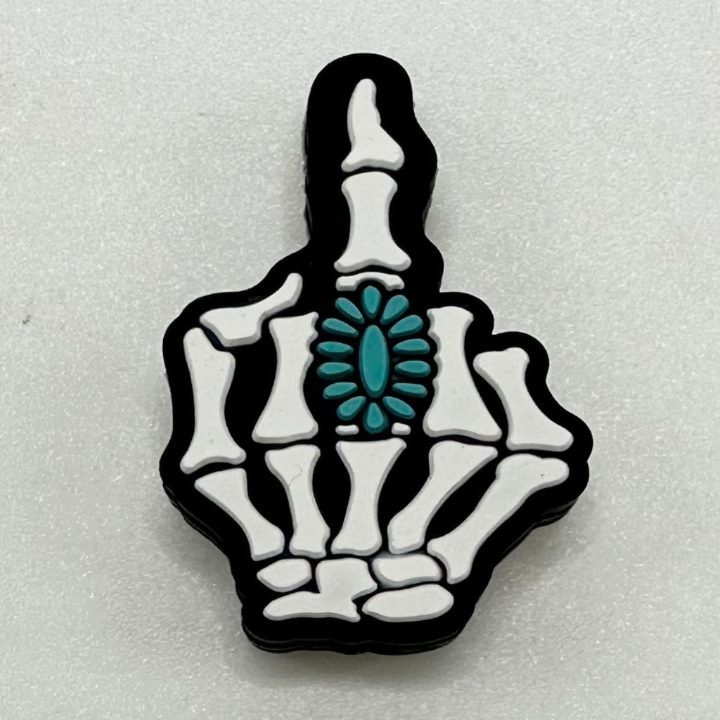 Middle Finger Skeleton, Hand Gesture Fuck, Silicone Focal Beads