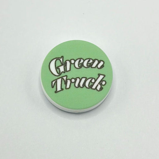 Green Truck Text on Round Silicone Focal Beads