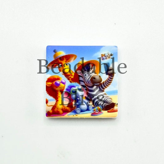 Animal Family Taking a Selfie on the Beach Silicone Focal Beads