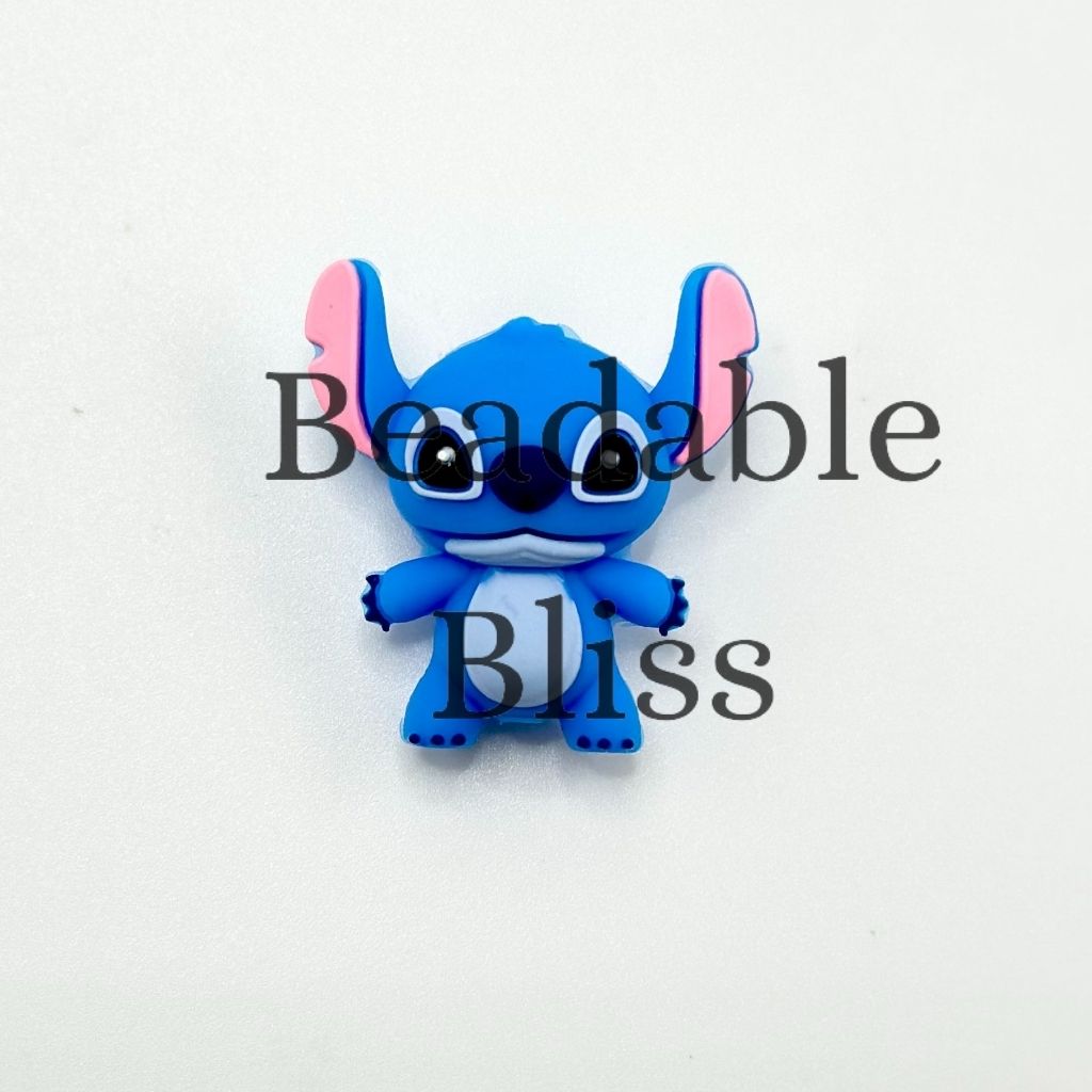 Blue Lovely Stetch Cartoon Blue Monster 3D Silicone Focal Beads