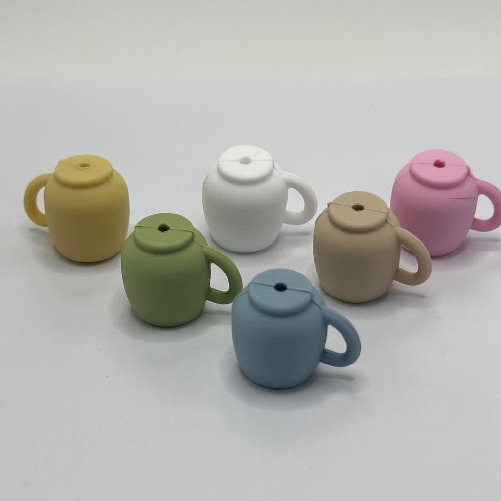 Plain Cup Mug Glass Shaped 3D Silicone Focal Beads in Solid Colors