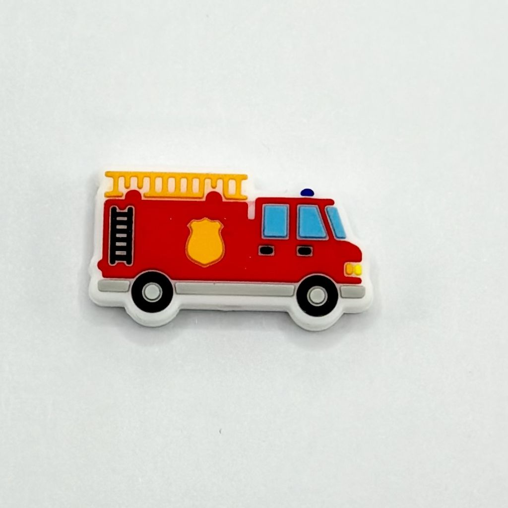 Firefighter Fire Truck with Yellow Medal Silicone Focal Beads