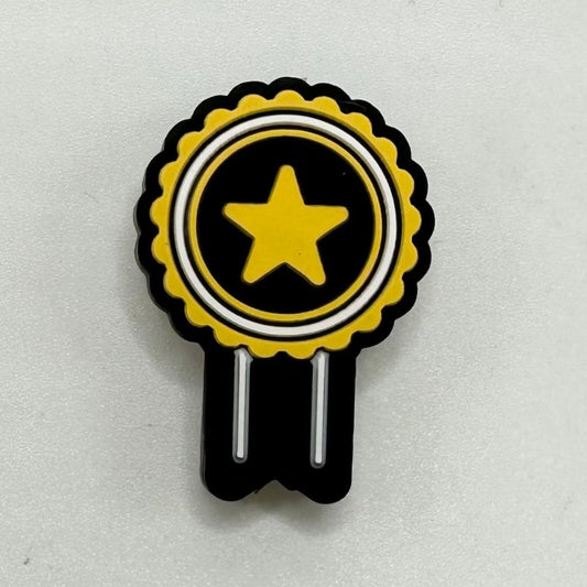 Black Gold Medal, Pin, Brooch, Star, Happy Graduation, Silicone Focal Beads