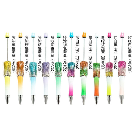 Beadable Pens in Ombre Colors with Ombre Colored Rhinestones - Rhinestone Beaded Pens
