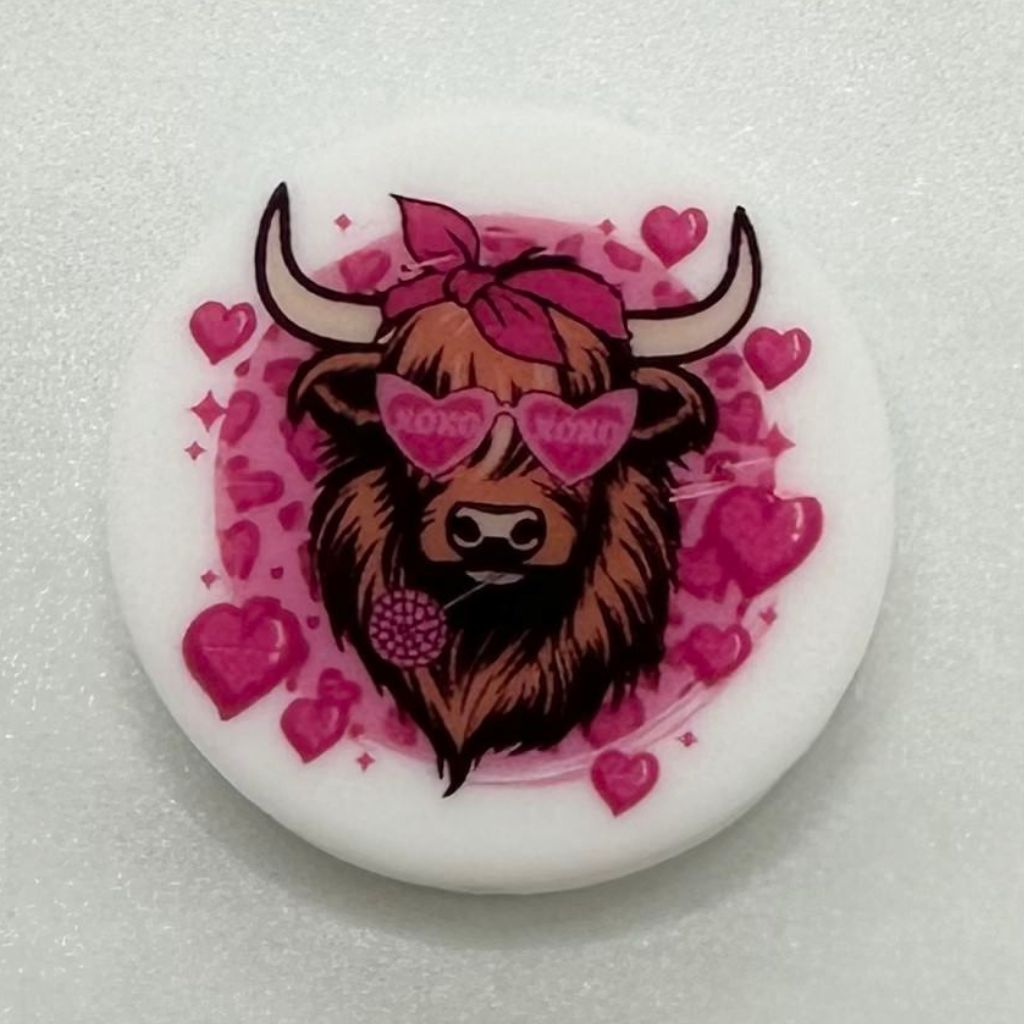 Cute Pink In Love Hearts Bandana Country Highland Cow Xo Xo, Silicone Focal Beads