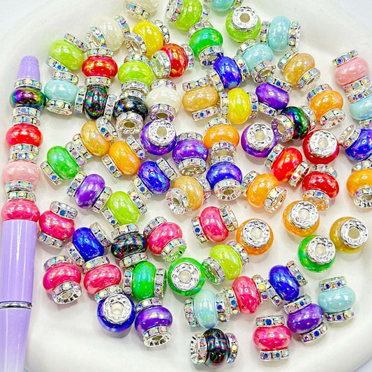 Colorful Fancy Lantern Shaped Acrylic Beads with Spacer AB Color Rhinestone, 13.5*14.5mm Random Mix