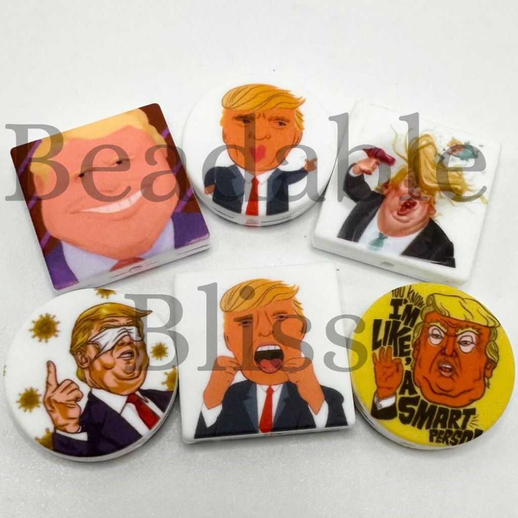 Tramp, President Button, Political Donald Election USA Silicone Focal Beads