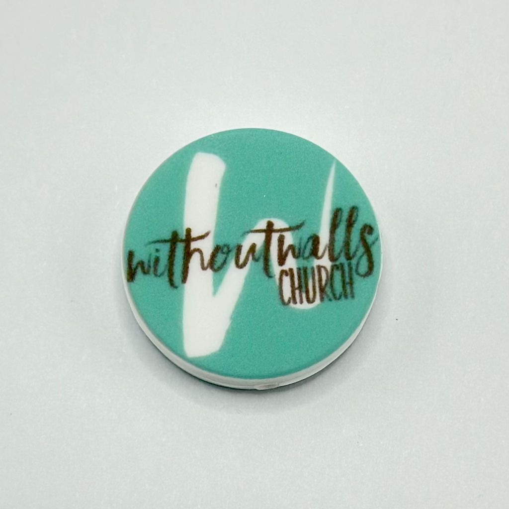 "Without Walls Church" Religious Christianity Teal Color Round Silicone Focal Beads