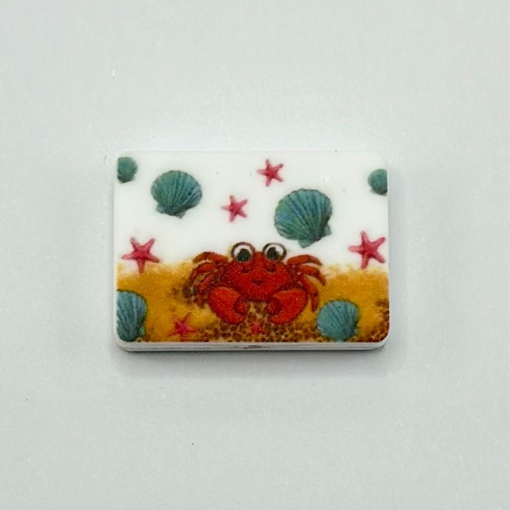 Square Little Red Crab with Starfish and Sea Shells Silicone Focal Beads