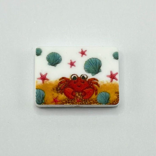 Square Little Red Crab with Starfish and Sea Shells Silicone Focal Beads