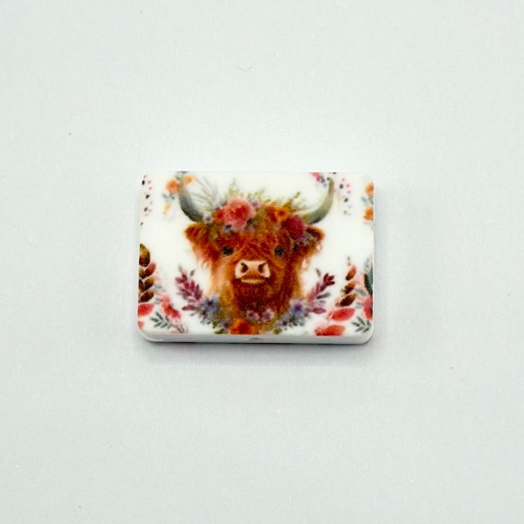 Ox Calf with Colorful Flowers on its Big Horns Silicone Focal Beads