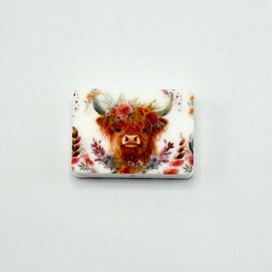 Ox Calf with Colorful Flowers on its Big Horns Silicone Focal Beads