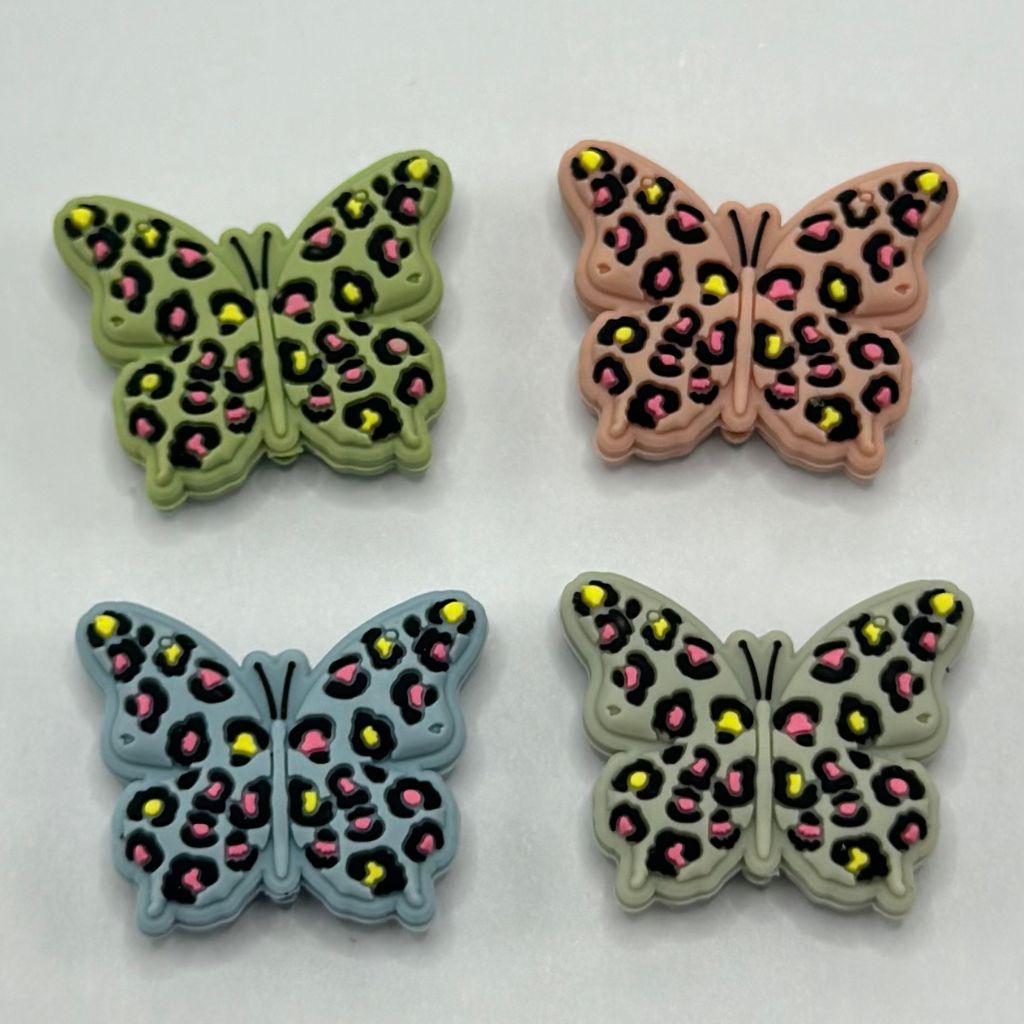 Colorful Butterfly with Jaguar Print and Flower Design Silicone Focal Beads Random Mix