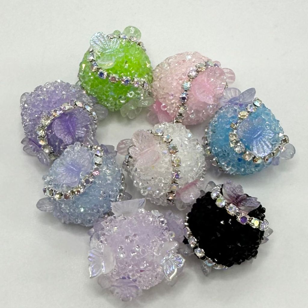 Sugar Beads With Butterfly Flower Rhinestone, Acrylic Beads, 16mm, Random Mix