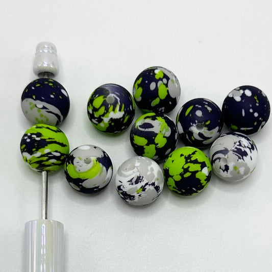 Paint Splatter Camouflage Spatter Printed Silicone Beads, 15mm