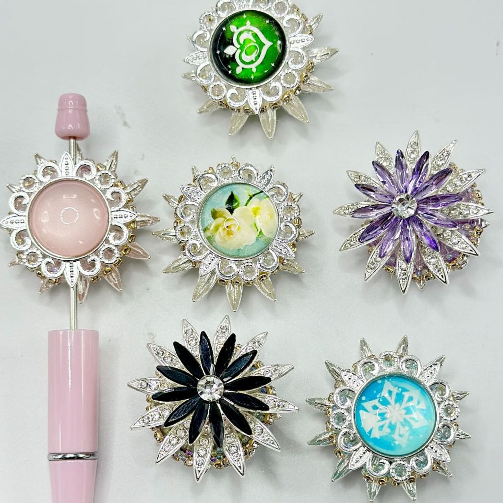 Fancy Floral Swirling Flower Clay Beads with Rhinestone Small Bubble Ball , 25*37mm, Random Mix