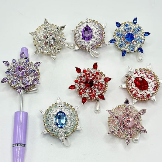 Fancy Alloy Acrylic Beads with Rhinestone Chain Hanging Pearl Swirling Snow Flower, 26.5*40mm Random Mix