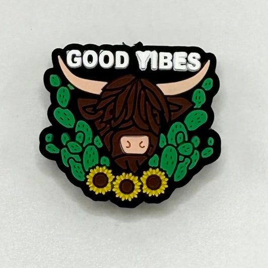 Good Vibes Sunflower Highland Cow Stickers Silicone Focal Beads