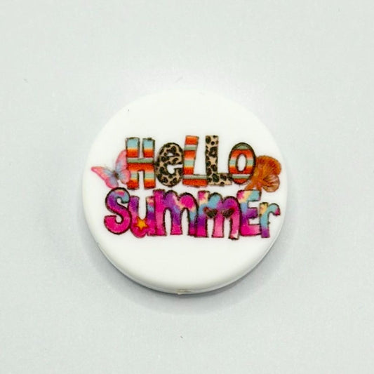 Round Bead with Colorful Text "Hello Summer" Silicone Focal Beads