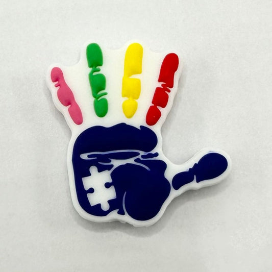 Colorful Autism Hand Print Painting Design Style Silicone Focal Beads