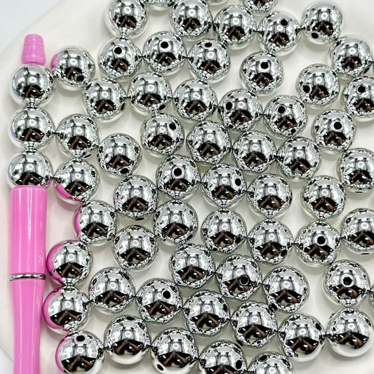 Silver Color Round Acrylic Beads, 16mm