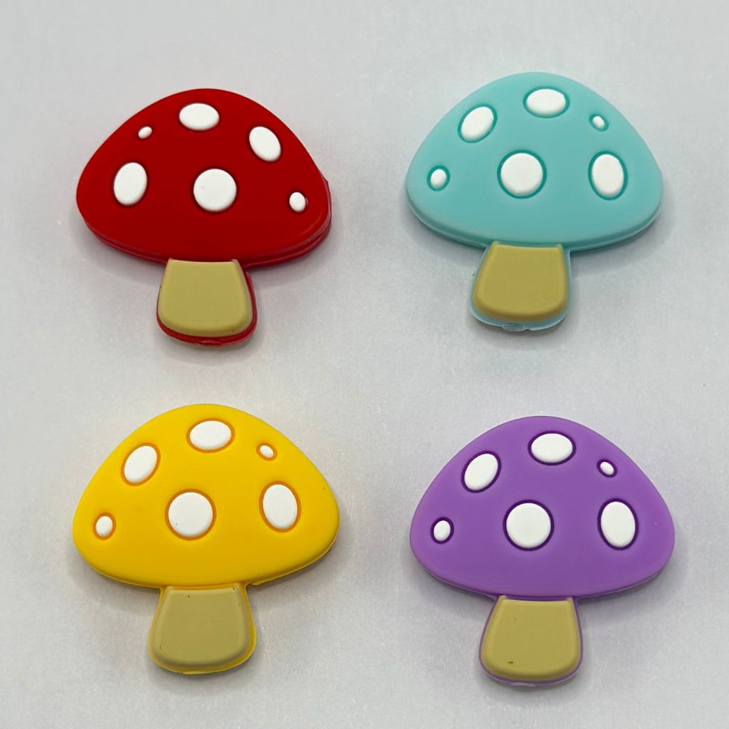 Cute Colorful Mushrooms with Polka Dots Silicone Focal Beads Random Mix