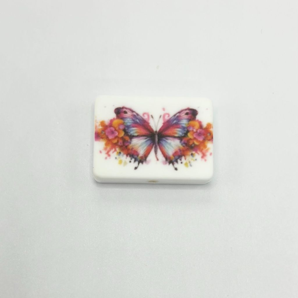 Flowers and Colorful Large Butterfly in Center Silicone Focal Beads