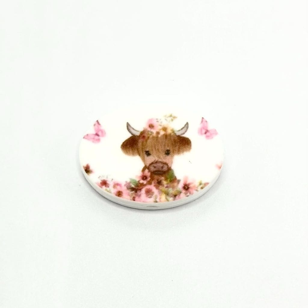 Pink Tiny Calf with Flowers and Butterflies Oval Silicone Focal Beads