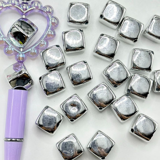 Silver Color Square Cube Acrylic Beads with Hole Passing through Corner, 13.6mm