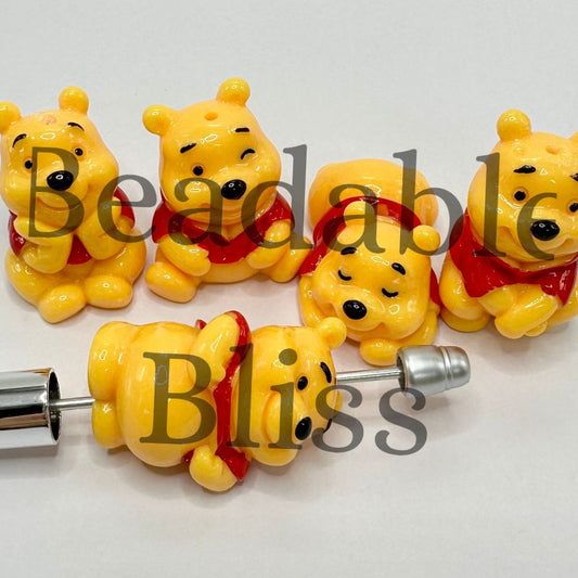 Big Winnie Cartoon Bear Cute Yellow Acrylic Beads Random Mix