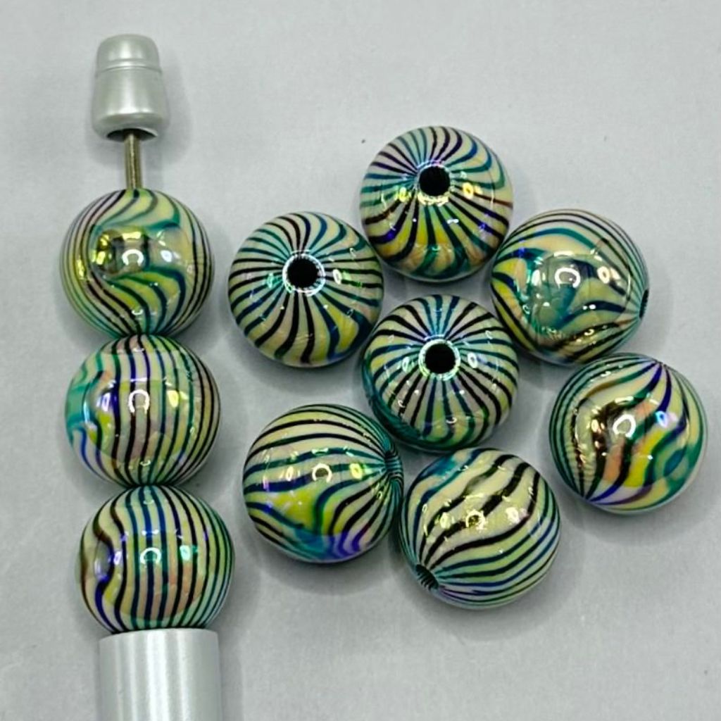 Multicolor Striped Effect Solid Glossy UV Finish Swirl Acrylic Beads 16mm