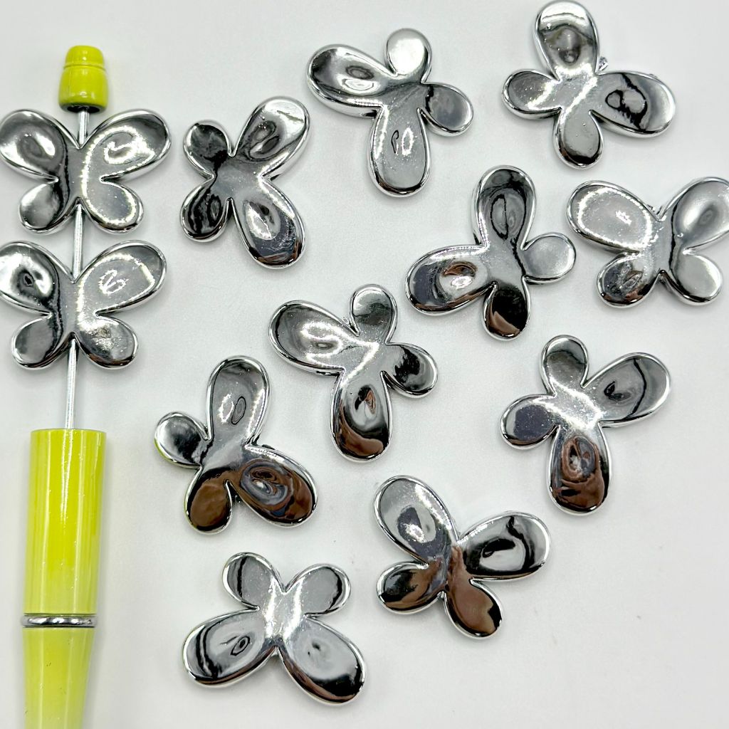 Cute Silver Color Butterfly Smooth Acrylic Beads 21*29mm