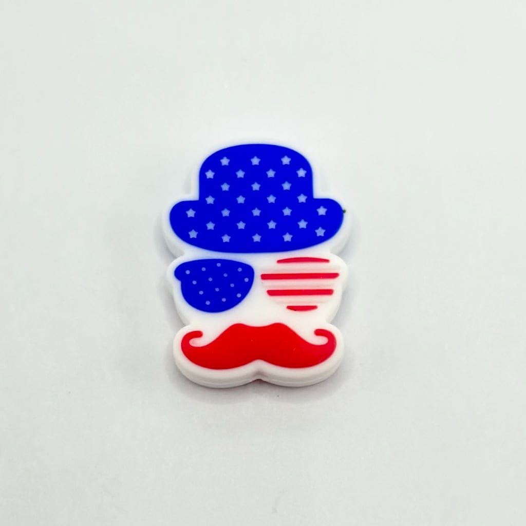 Bearded Man with Two-Tone Sunglasses USA Flag Patriotic Silicone Focal Beads