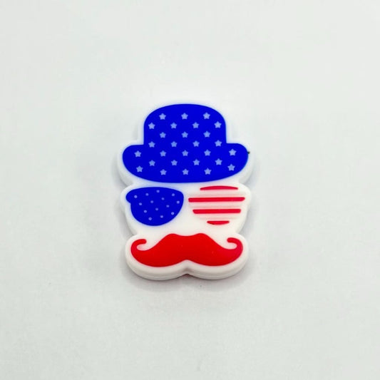 Bearded Man with Two-Tone Sunglasses USA Flag Patriotic Silicone Focal Beads