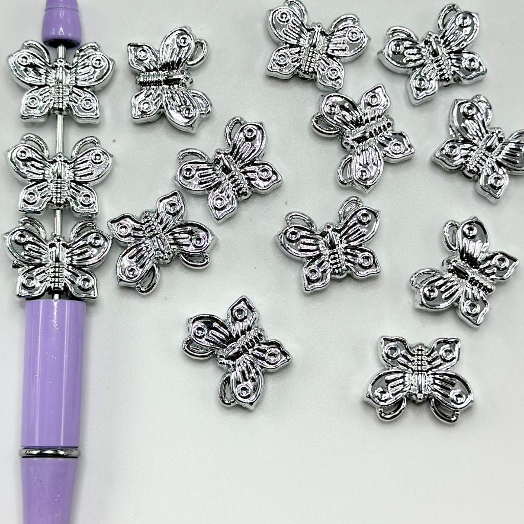 Silver Color Cute Butterfly Acrylic Beads 16.5*22mm